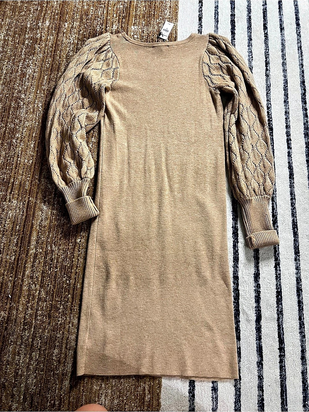 Express Puff Pointelle Sleeve Knit Mini Sweater Dress Cable-Knit Sleeve Mini